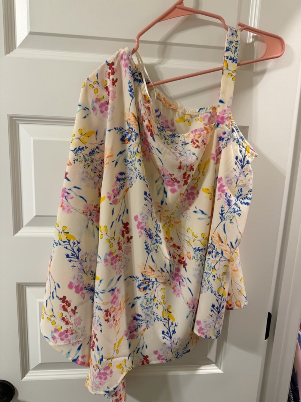 Cato Cream Floral One-Shoulder Top with Multicolor Blossoms